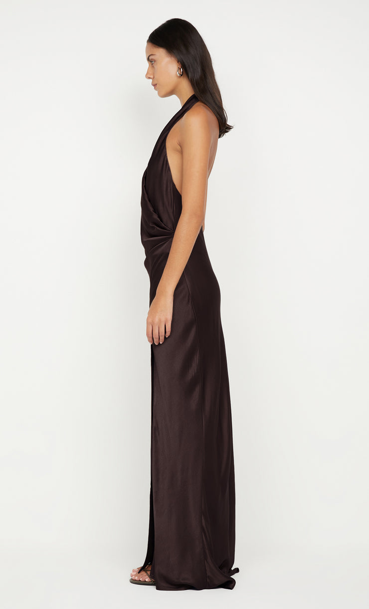 ELISIA WRAP MAXI DRESS - DARK CHOCOLATE