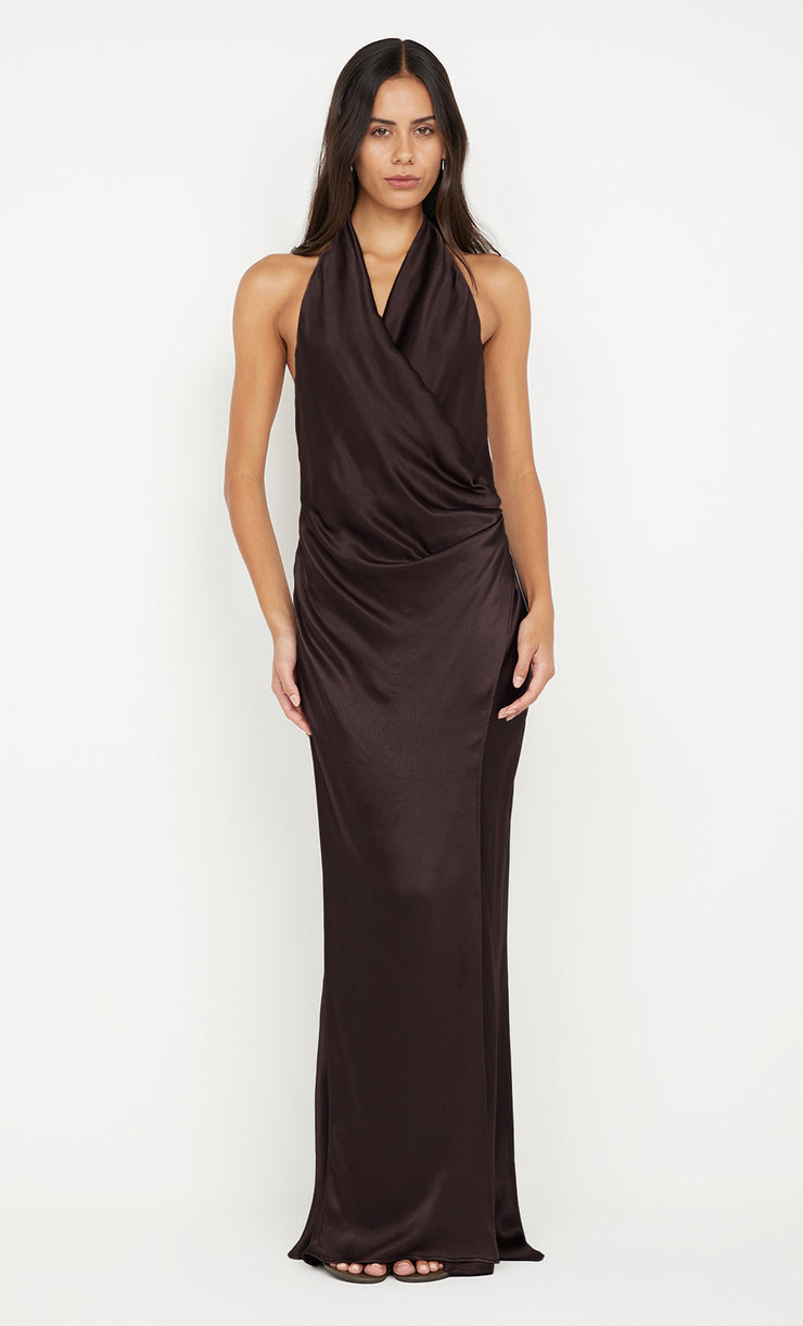 ELISIA WRAP MAXI DRESS - DARK CHOCOLATE