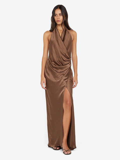 ELISIA WRAP MAXI DRESS - MILK CHOCOLATE