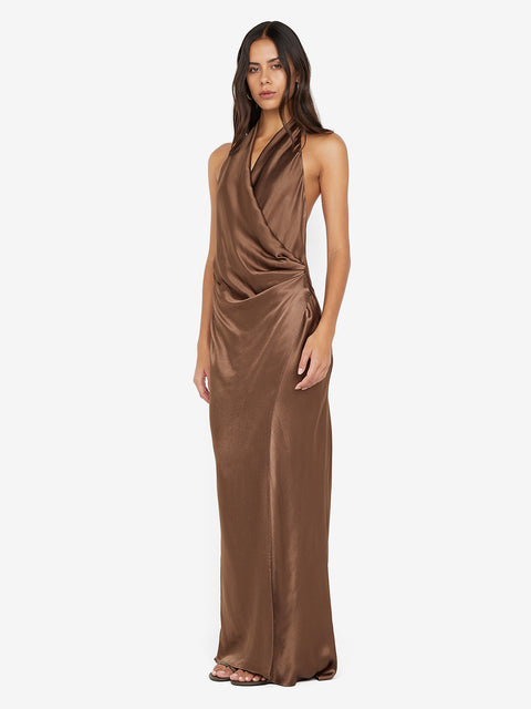 ELISIA WRAP MAXI DRESS - MILK CHOCOLATE