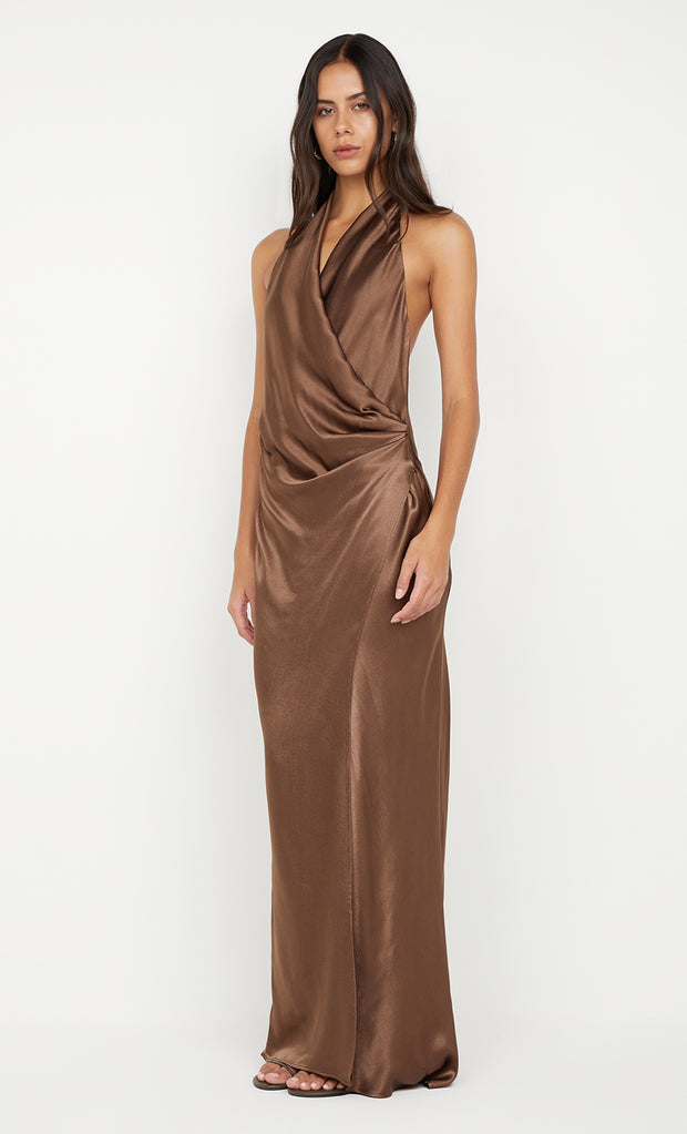 ELISIA WRAP MAXI DRESS - MILK CHOCOLATE