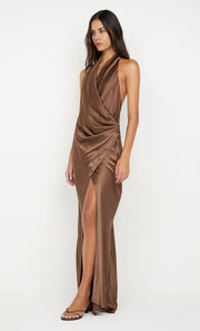 ELISIA WRAP MAXI DRESS - MILK CHOCOLATE