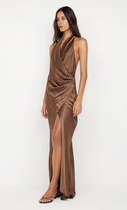 ELISIA WRAP MAXI DRESS - MILK CHOCOLATE