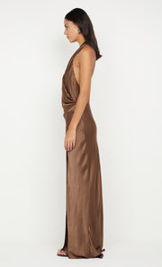 ELISIA WRAP MAXI DRESS - MILK CHOCOLATE
