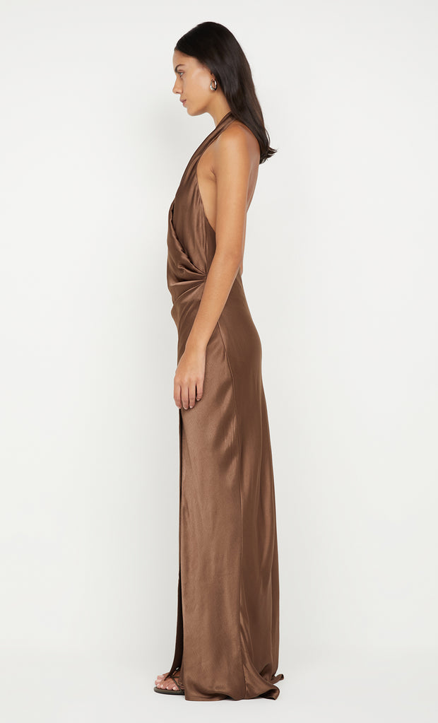 ELISIA WRAP MAXI DRESS - MILK CHOCOLATE