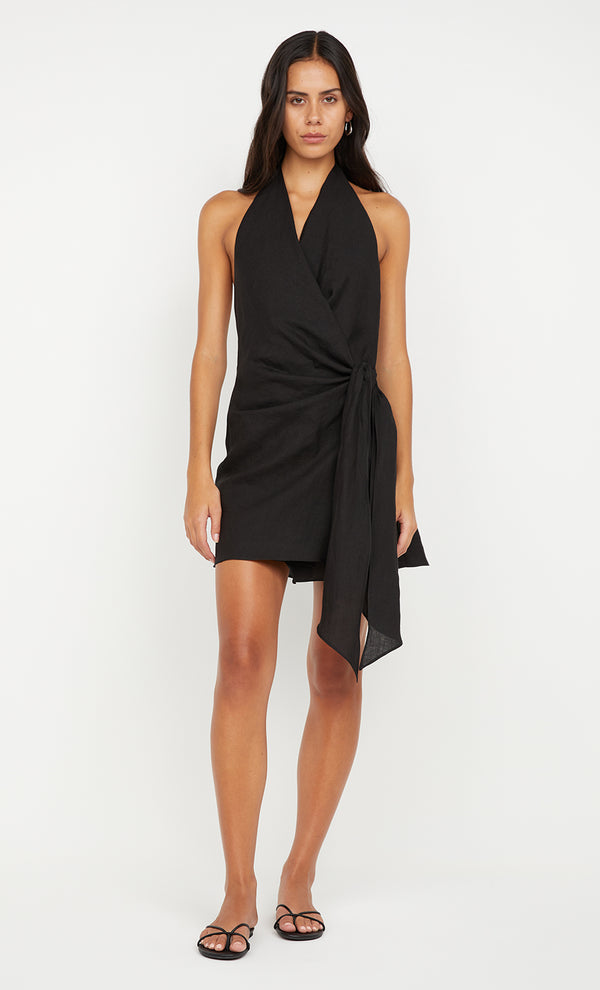 AUBREE WRAP MINI DRESS - BLACK