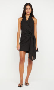 AUBREE WRAP MINI DRESS - BLACK