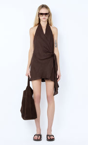 AUBREE WRAP MINI DRESS - DARK CHOCOLATE