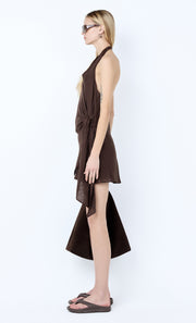 AUBREE WRAP MINI DRESS - DARK CHOCOLATE