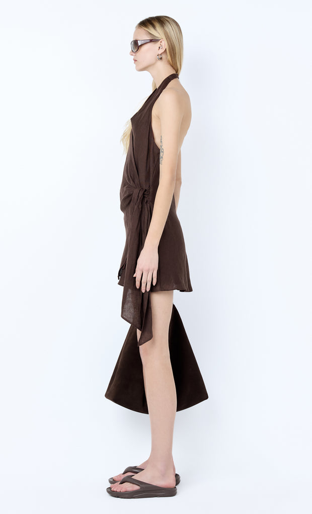 AUBREE WRAP MINI DRESS - DARK CHOCOLATE
