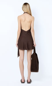 AUBREE WRAP MINI DRESS - DARK CHOCOLATE