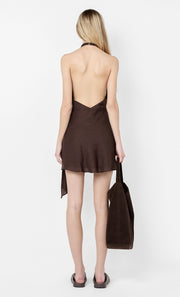 AUBREE WRAP MINI DRESS - DARK CHOCOLATE