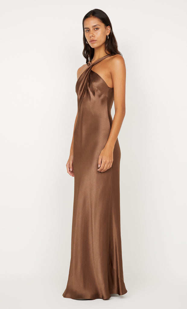 ELISIA TWIST MAXI DRESS - MILK CHOCOLATE