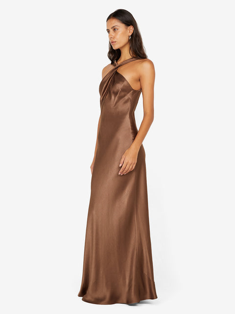 ELISIA TWIST MAXI DRESS - MILK CHOCOLATE