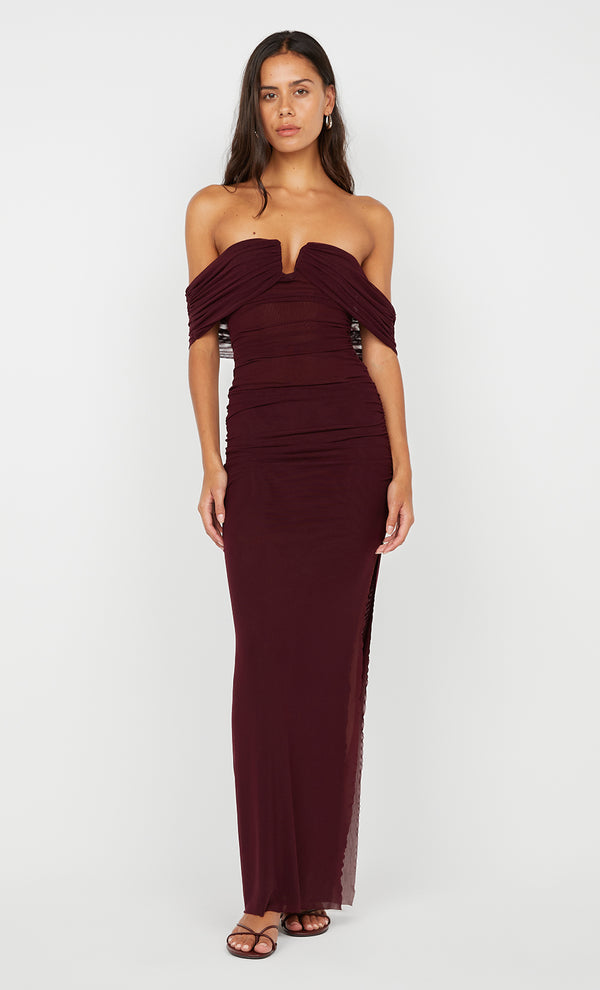 POPPY GATHERED MAXI DRESS - PLUM