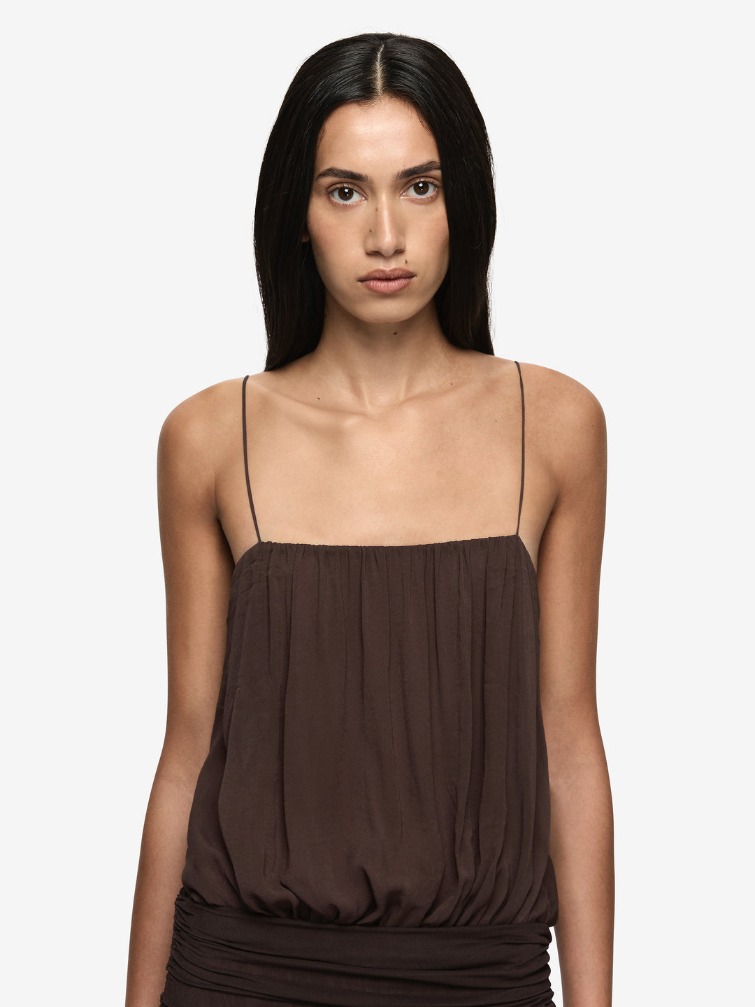 CAMILLE BLOUSON DRESS - DARK CHOCOLATE