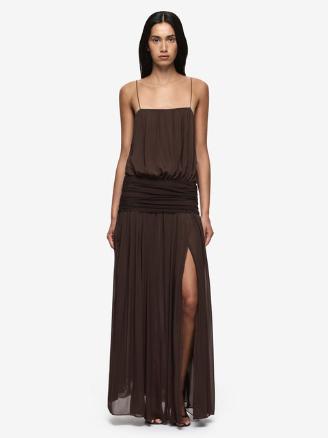 CAMILLE BLOUSON DRESS - DARK CHOCOLATE