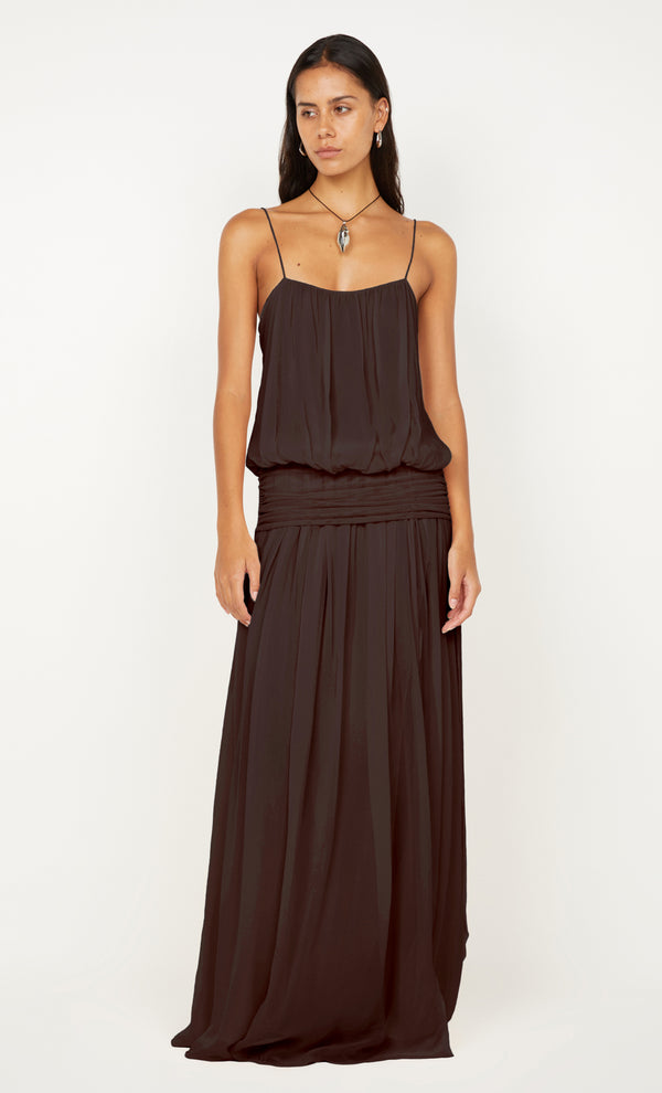 CAMILLE BLOUSON DRESS - DARK CHOCOLATE