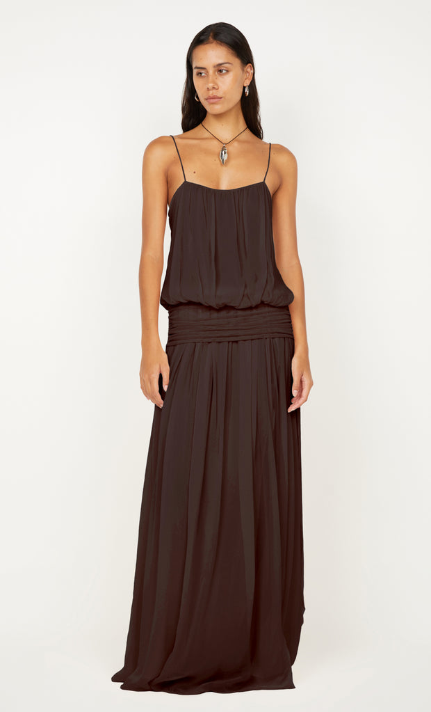 CAMILLE BLOUSON DRESS - DARK CHOCOLATE