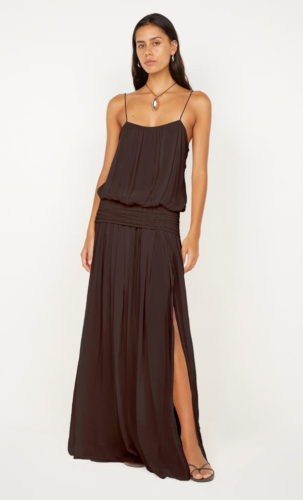 CAMILLE BLOUSON DRESS - DARK CHOCOLATE