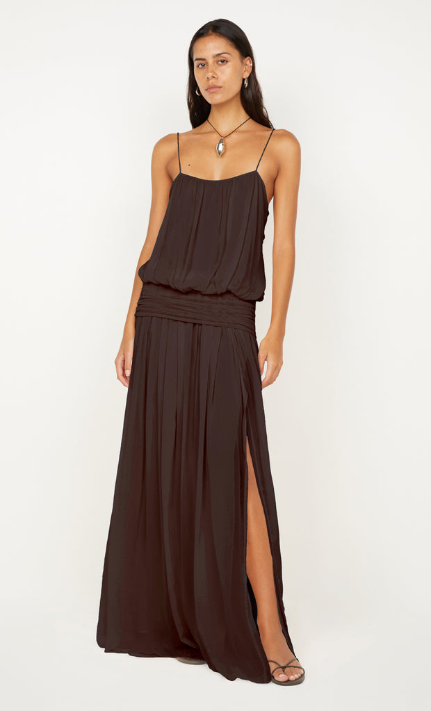 CAMILLE BLOUSON DRESS - DARK CHOCOLATE