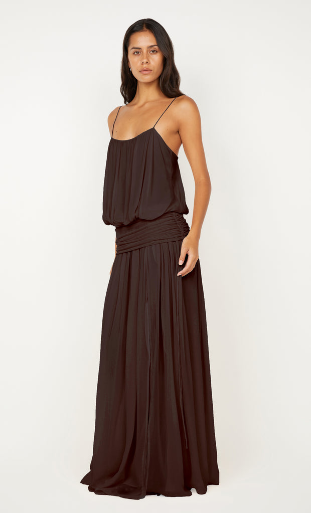 CAMILLE BLOUSON DRESS - DARK CHOCOLATE