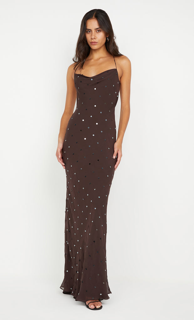 ARIELLE SLIP MAXI DRESS - DARK CHOCOLATE