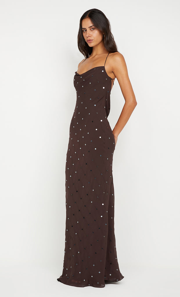 ARIELLE SLIP MAXI DRESS - DARK CHOCOLATE