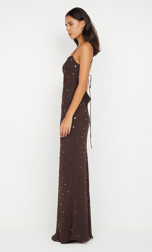 ARIELLE SLIP MAXI DRESS - DARK CHOCOLATE