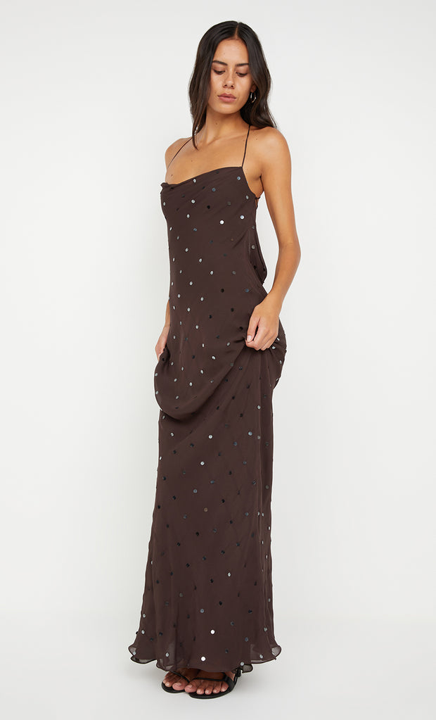 ARIELLE SLIP MAXI DRESS - DARK CHOCOLATE