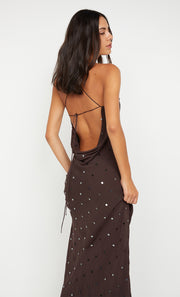 ARIELLE SLIP MAXI DRESS - DARK CHOCOLATE