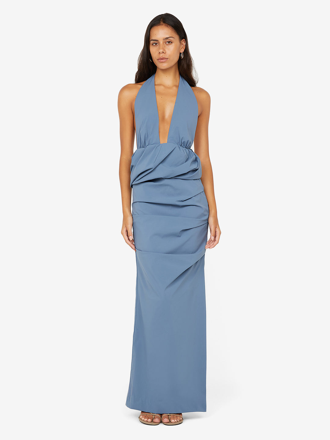 PRISCILLA BUBBLE MAXI DRESS - STEEL BLUE