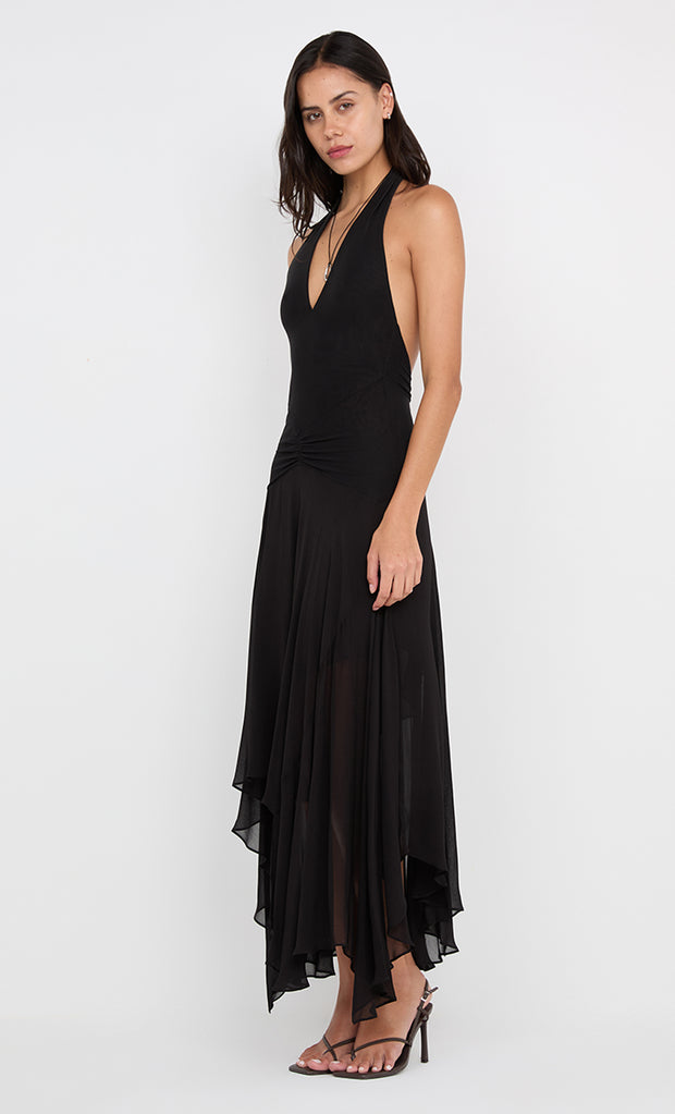 IDA WRAP MIDI DRESS - BLACK