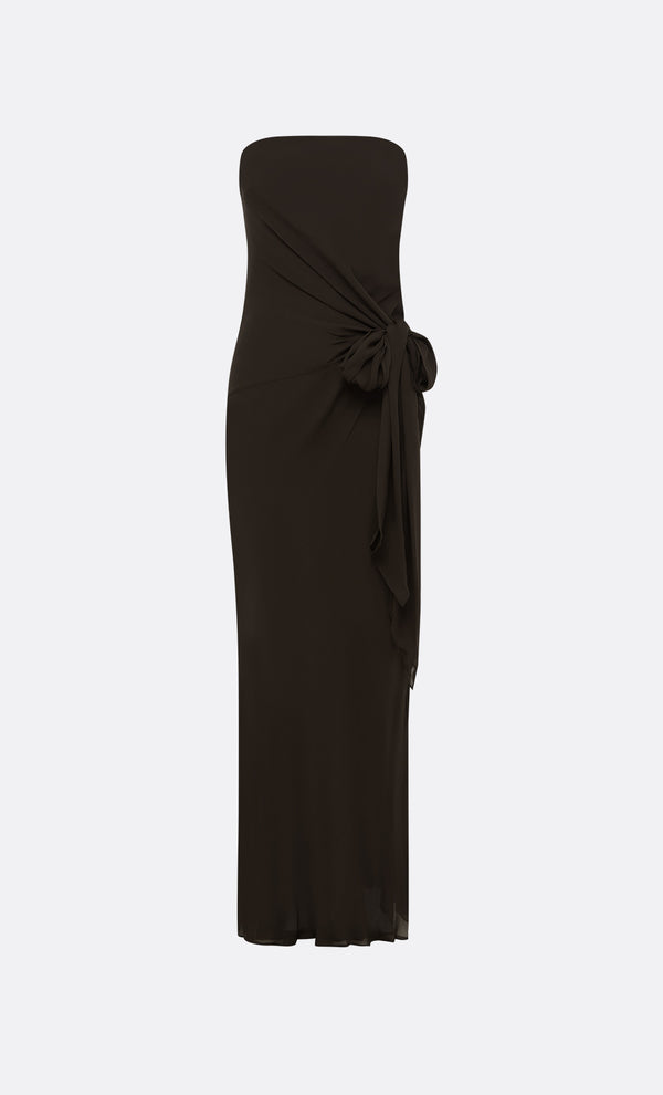 SONEVA STRAPLESS MAXI DRESS - DARK CHOCOLATE