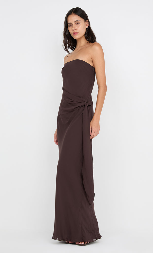 SONEVA STRAPLESS MAXI DRESS - DARK CHOCOLATE