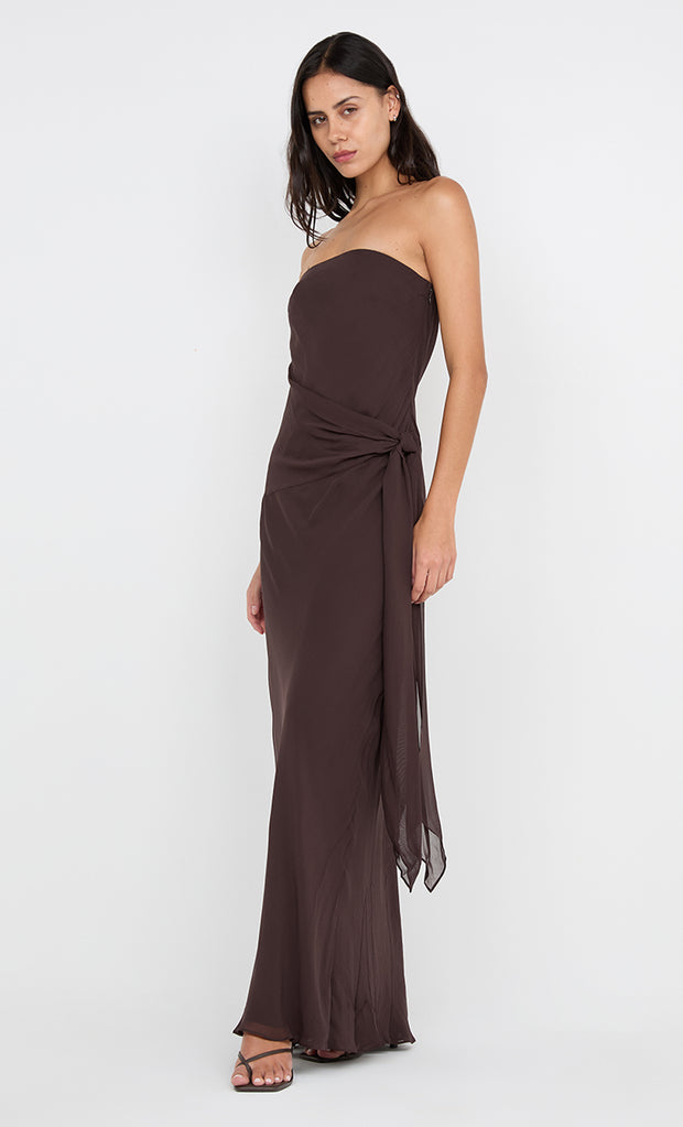 SONEVA STRAPLESS MAXI DRESS - DARK CHOCOLATE