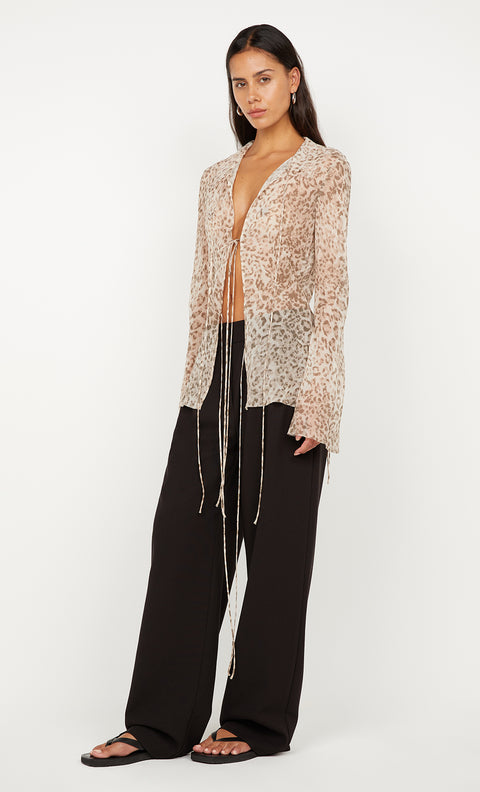 FELINE TIE BLOUSE - LEOPARD FADED