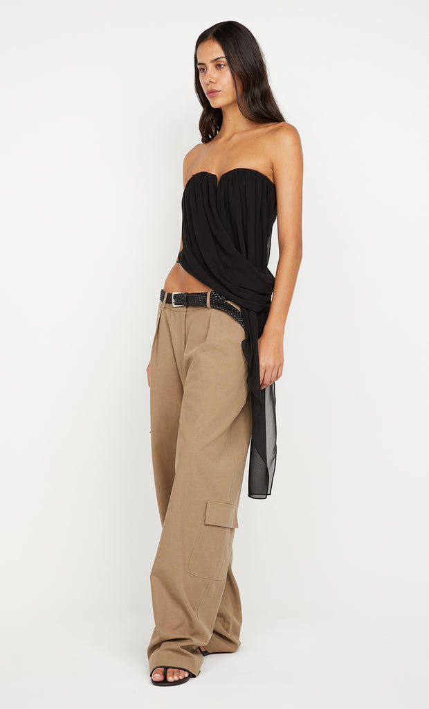 AMIAH DRAPE TOP - BLACK