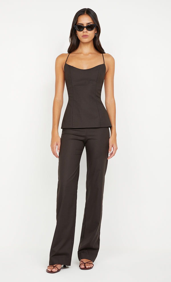 INGRID TIE TOP - CHOC PINSTRIPE