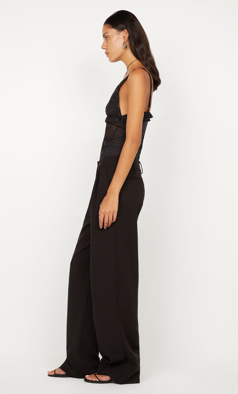 KARLA V NECK TOP - BLACK/CHOC SPOT