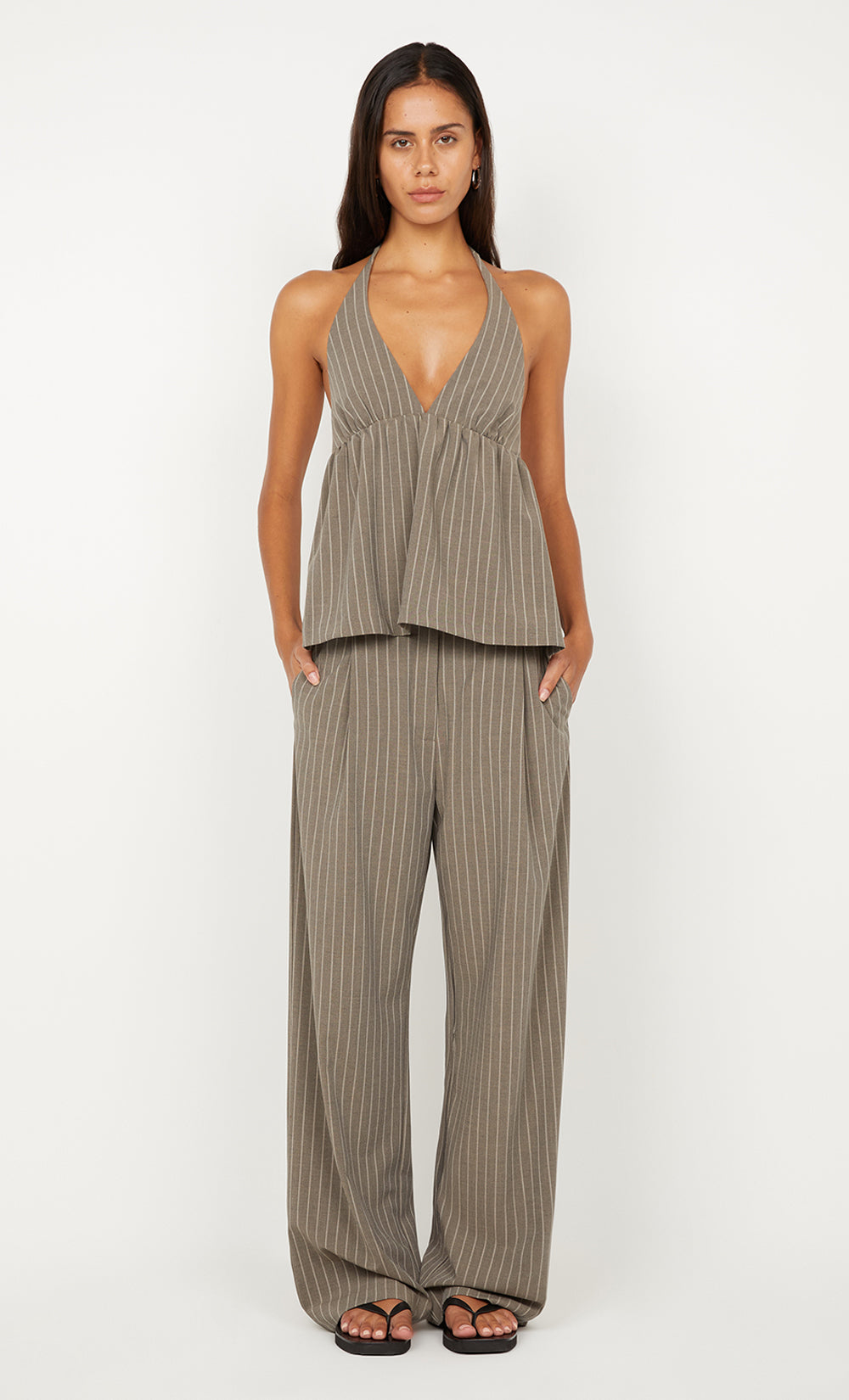 JONNI HALTER TOP - CHARCOAL STRIPE