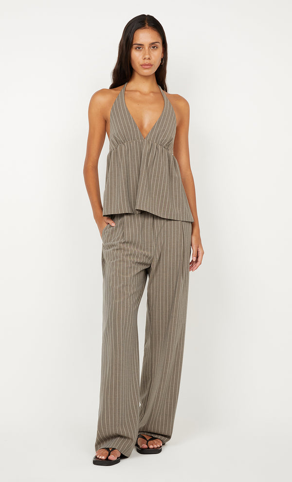 JONNI HALTER TOP - CHARCOAL STRIPE