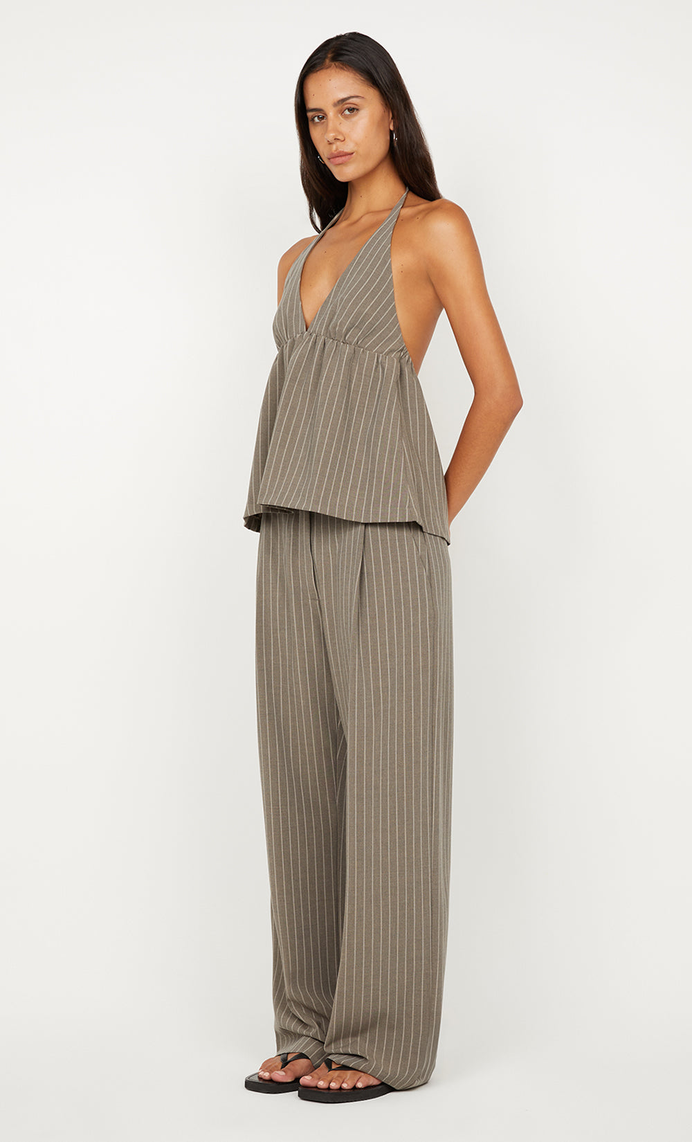JONNI HALTER TOP - CHARCOAL STRIPE