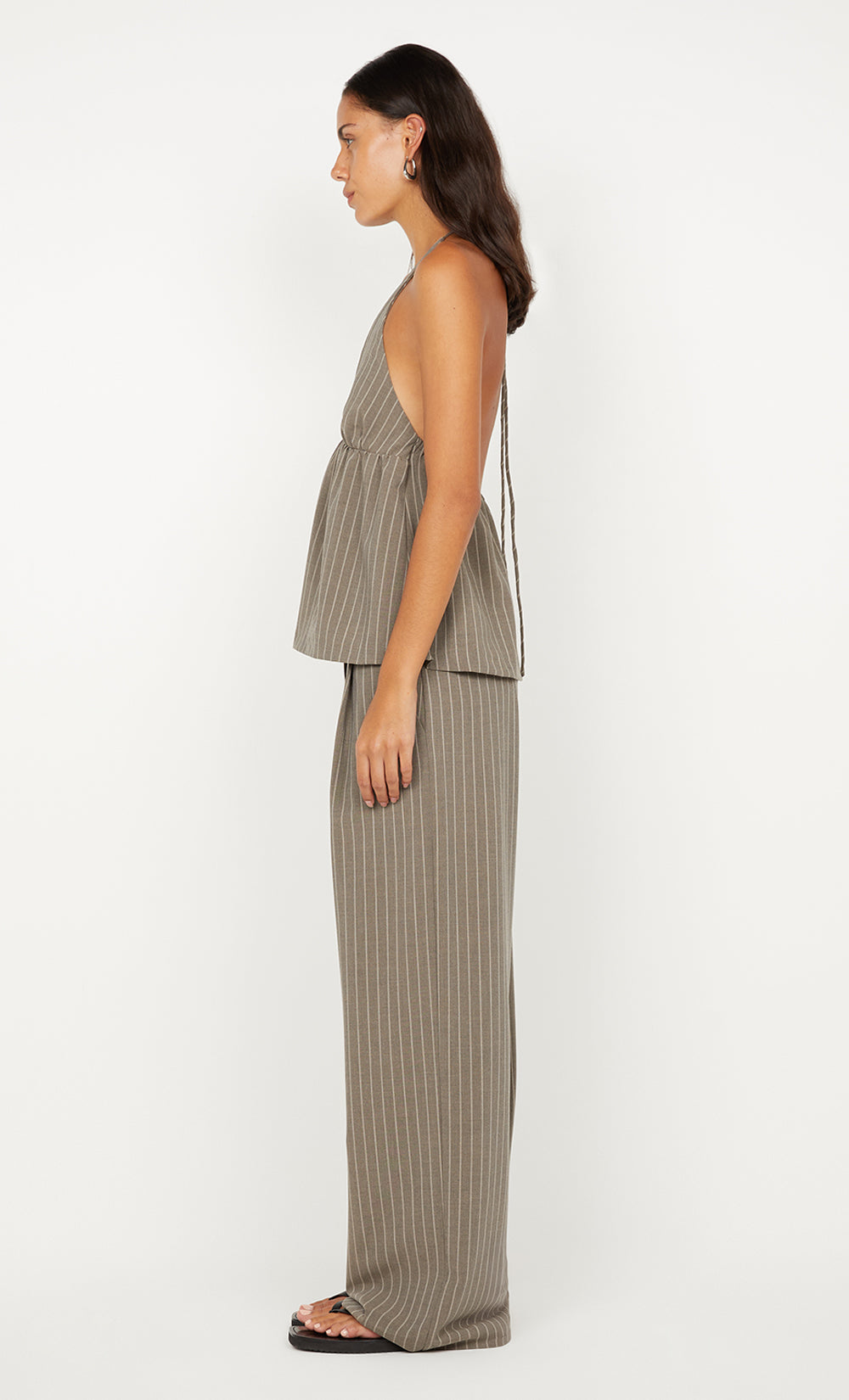 JONNI HALTER TOP - CHARCOAL STRIPE