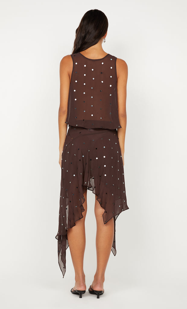ARIELLE ASYM SKIRT - DARK CHOC SEQUIN