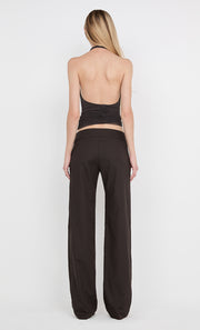 INGRID SPIRAL HALTER TOP - CHOC PINSTIPE
