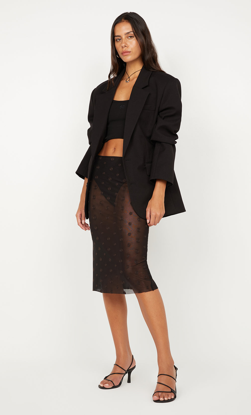 KARLA MIDI SKIRT - BLACK/CHOC SPOT