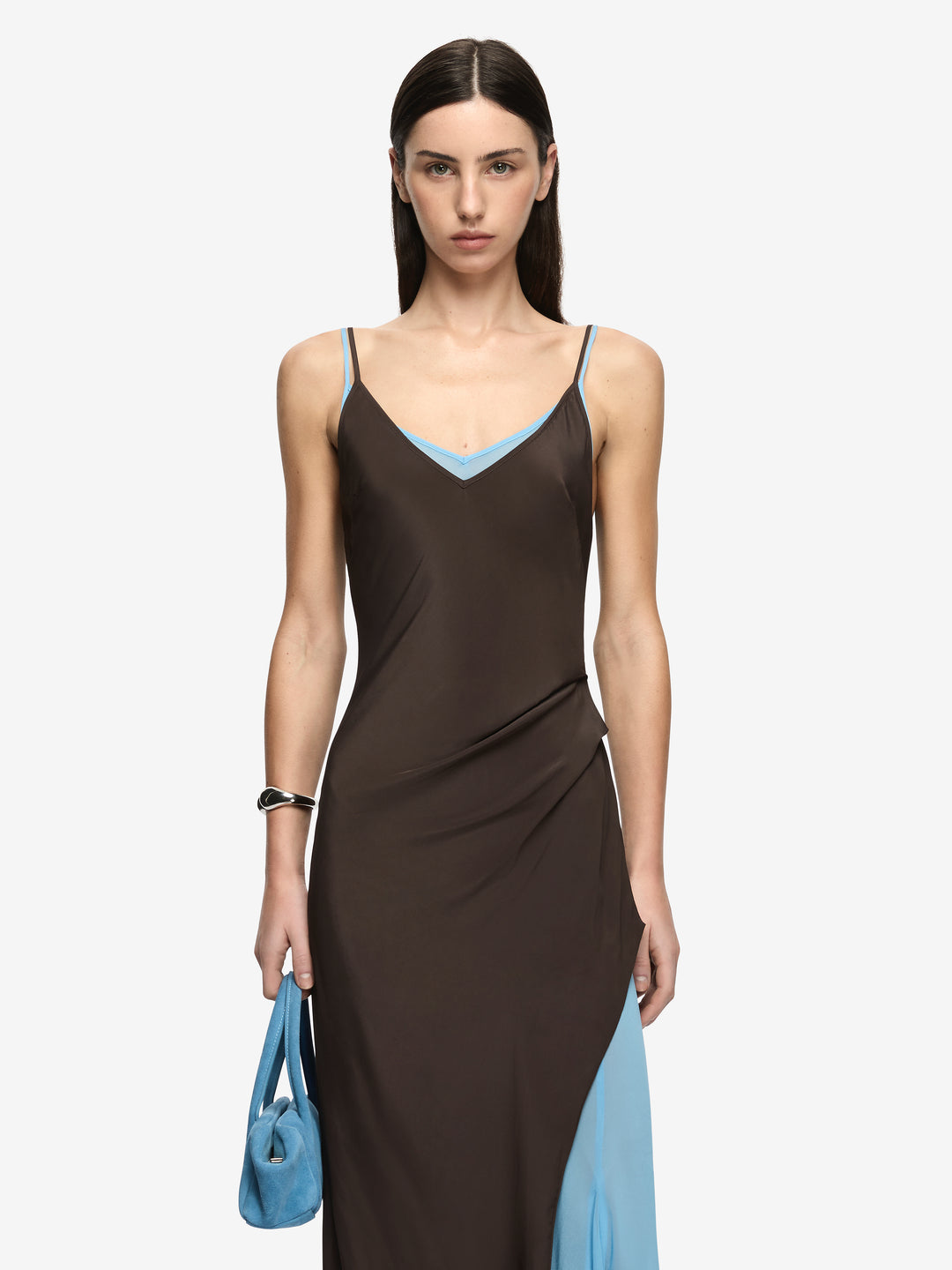 CLIO LAYERED MAXI DRESS - BITTER CHOC/AZURE BLUE