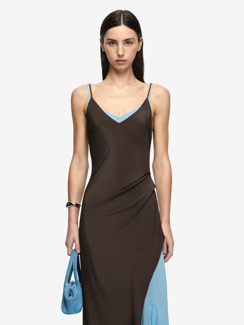 CLIO LAYERED MAXI DRESS - BITTER CHOC/AZURE BLUE