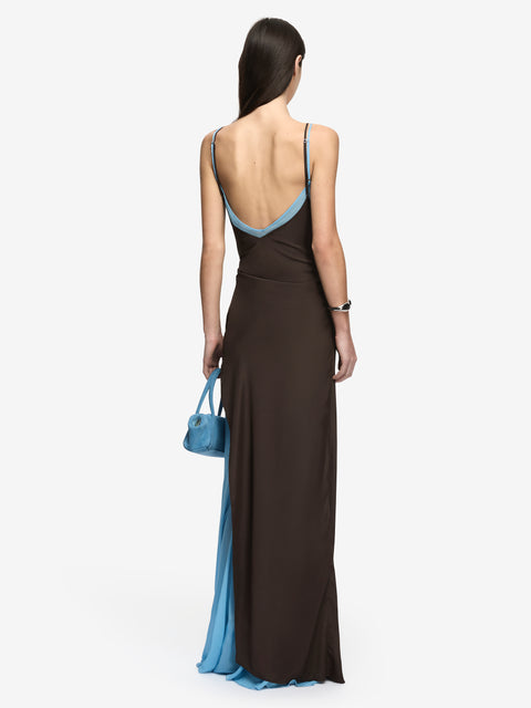 CLIO LAYERED MAXI DRESS - BITTER CHOC/AZURE BLUE